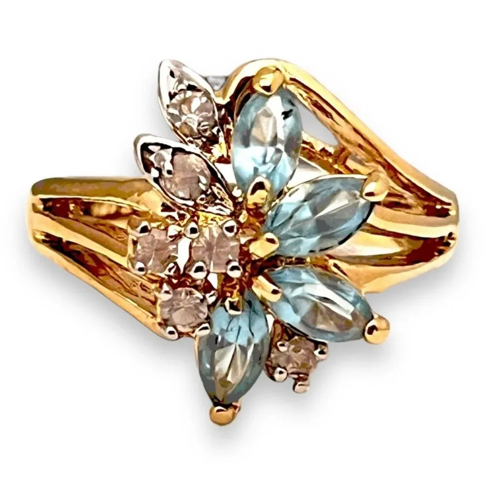 Vintage 1980s Uncas Crystal Cluster Ring Size 6 14KTGE Gold Plate - 14E